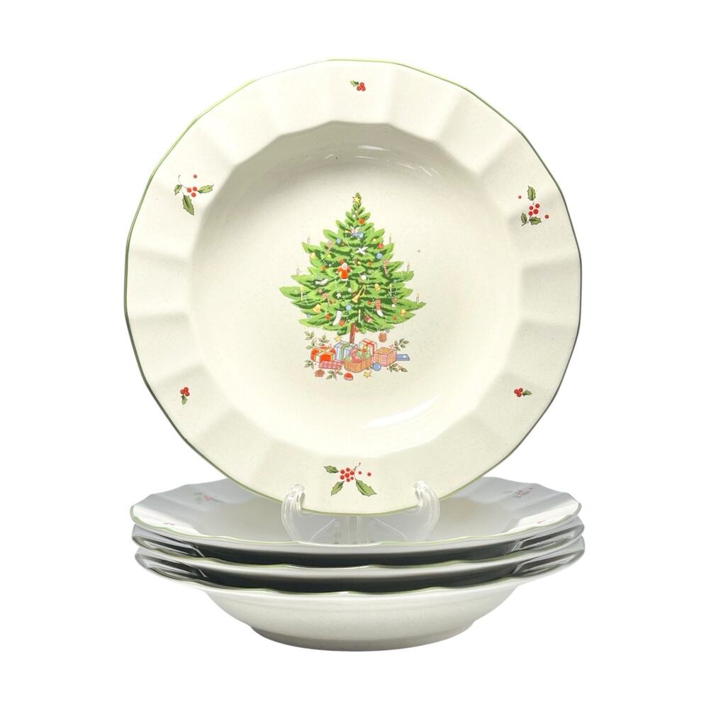 Studio Nova “Holiday Season” Set of 4 Ceramic Rim Soup Bowls 8 7/8”